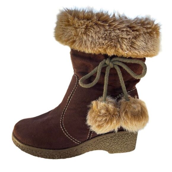 NWT Coco George Brown Tan Faux Suede Fur Platform Heel Girls Boots Size 11.5 - Picture 3 of 8